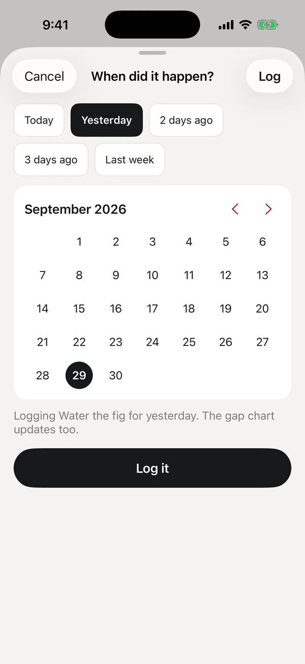 “When did it happen?” with Today, Yesterday and a calendar.