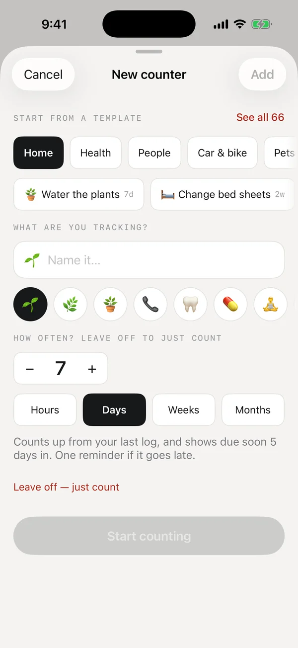 Creating a counter in Whense: a name, an emoji and how often.